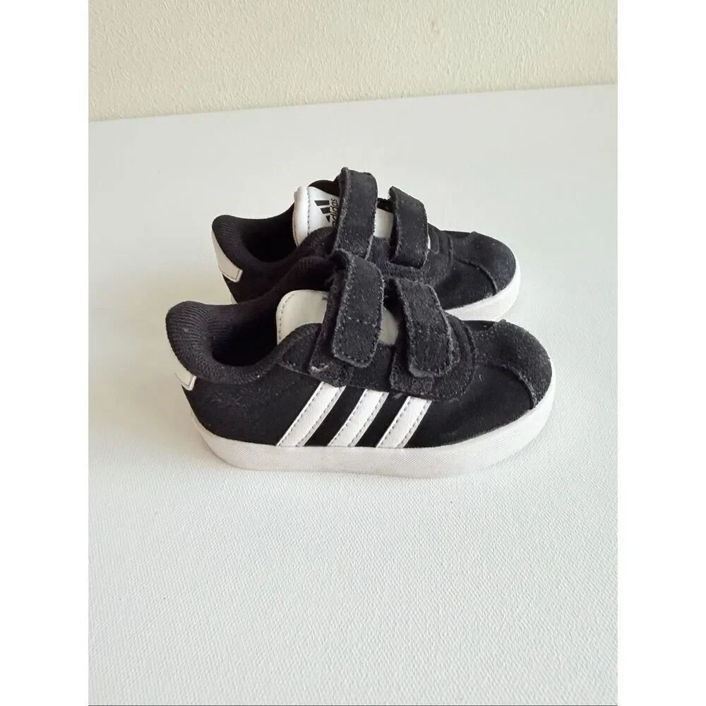Adidas Toddler VL Court 3.0 CF Suede Black White size 5 1/5